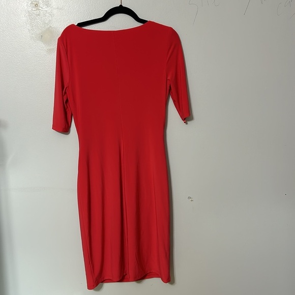 Lauren Ralph Lauren coral knit body con dress w/ front draping & side ruching 10 - Picture 3 of 5